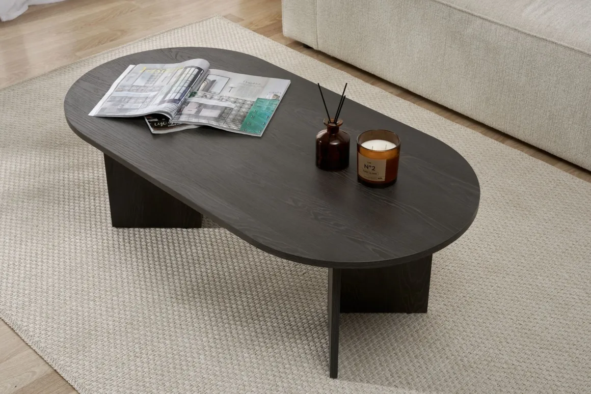 Tavolino da Salotto Nero Forma Rettangolare Materiale Piano in Legno Nobilitato 119x60x40h cm, Colore Ripiano Nero - Porcari