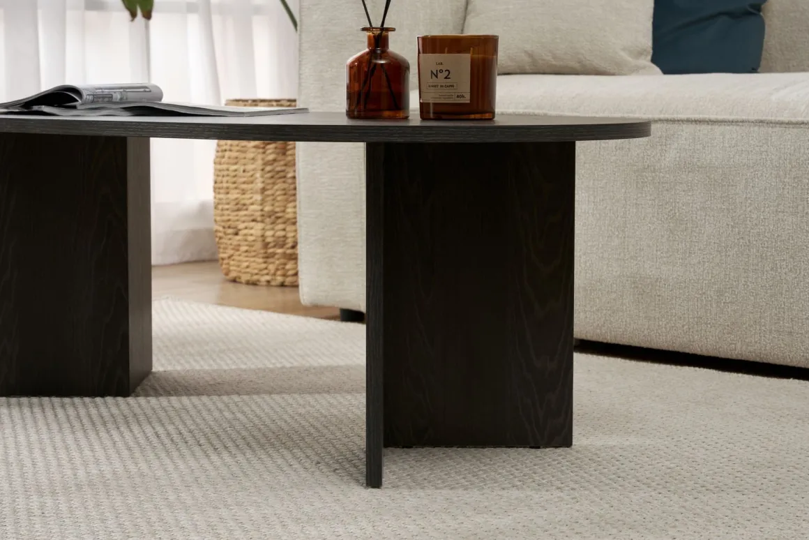 Tavolino da Salotto Nero Forma Rettangolare Materiale Piano in Legno Nobilitato 119x60x40h cm, Colore Ripiano Nero - Porcari