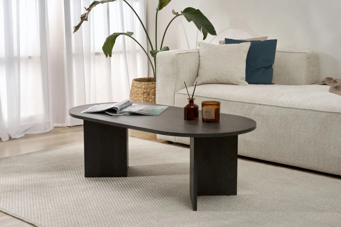 Tavolino da Salotto Nero Forma Rettangolare Materiale Piano in Legno Nobilitato 119x60x40h cm, Colore Ripiano Nero - Porcari