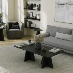 Tavolino da Salotto Nero Forma Rettangolare Materiale Piano in Legno Nobilitato 120x60x40h cm, Colore Ripiano Nero - Ottana