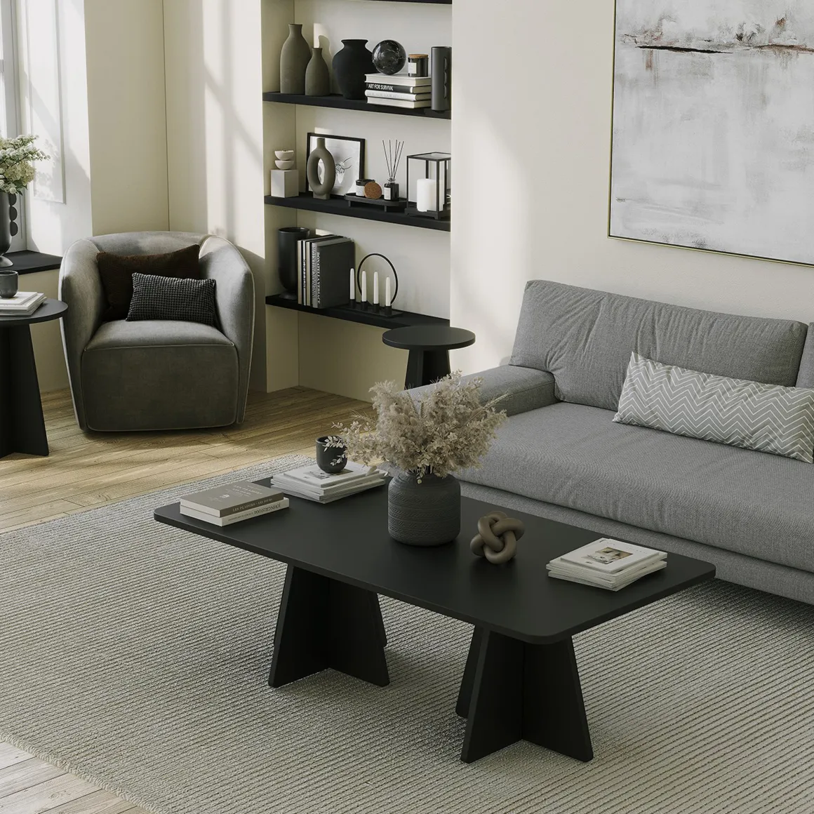 Tavolini Da Salotto > Dmora Tavolino da Salotto Forma Rettangolare Materiale Piano in Metallo 47x46x57h cm, Colore Ripiano - Cattaneo Nero