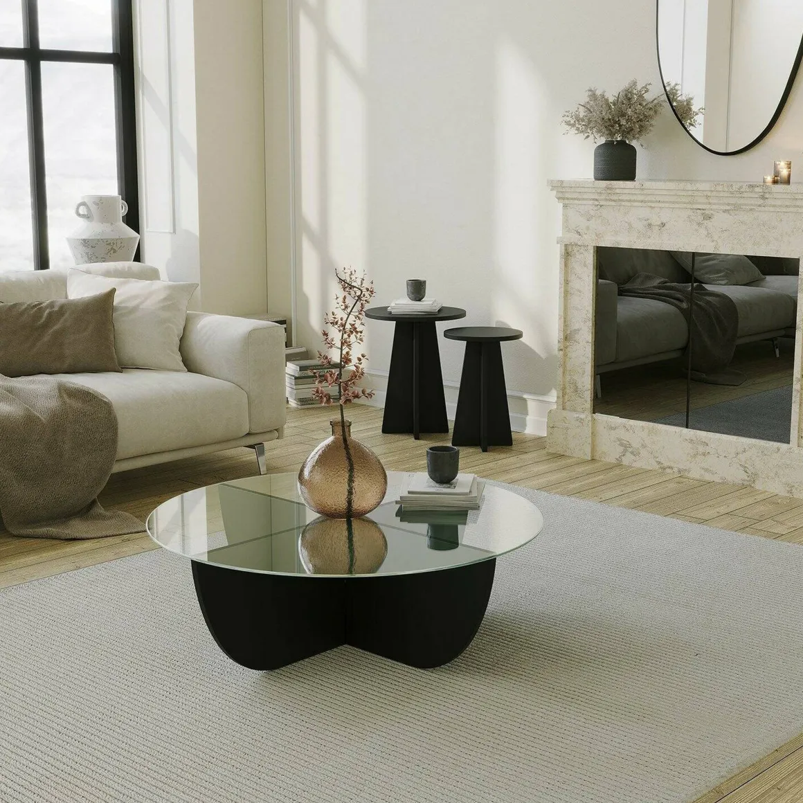 Tavolini Da Salotto > Dmora Tavolino da Salotto Forma Rotondo Materiale Piano in Legno Nobilitato 90x90x40h cm, Colore Ripiano - Simbario Nero