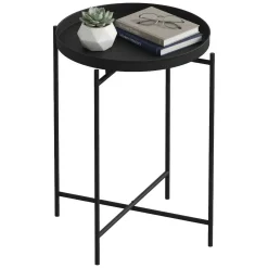 Tavolino da Salotto Nero Forma Rotondo Materiale Piano in Metallo 46x46x56h cm, Colore Ripiano Nero - Fiave
