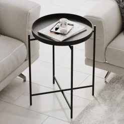 Tavolini Da Salotto > Dmora Tavolino da Salotto Forma Rotondo Materiale Piano in Vetro 75x75x35h cm, Colore Ripiano Trasparente - Cugnoli Nero