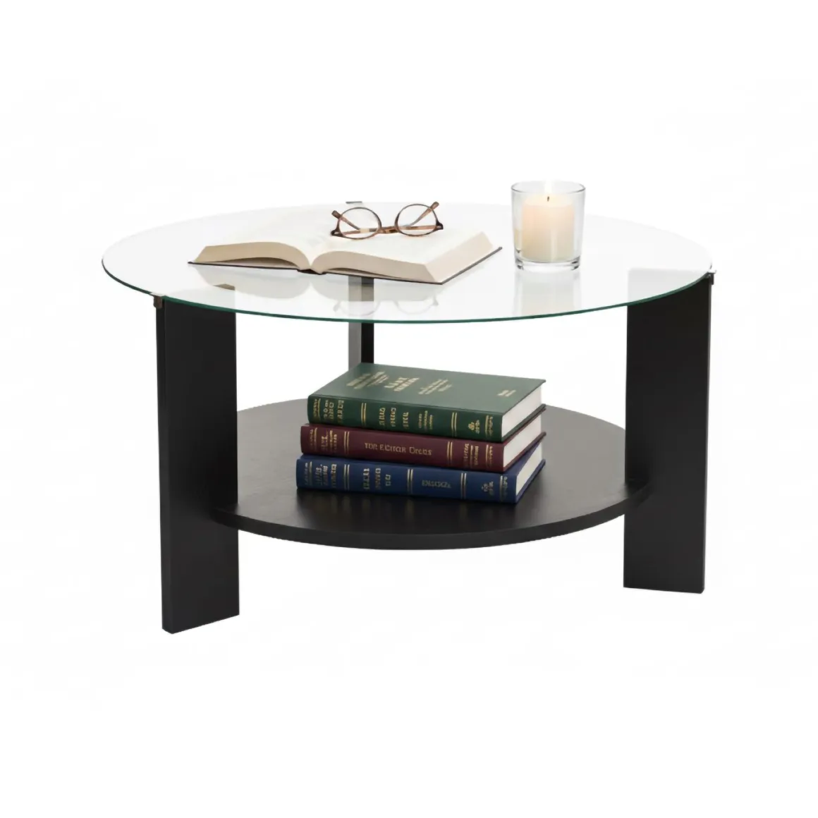 Tavolini Da Salotto > Dmora Tavolino da Salotto Forma Rotondo Materiale Piano in Vetro 80x80x43h cm, Colore Ripiano Trasparente - Moena Nero