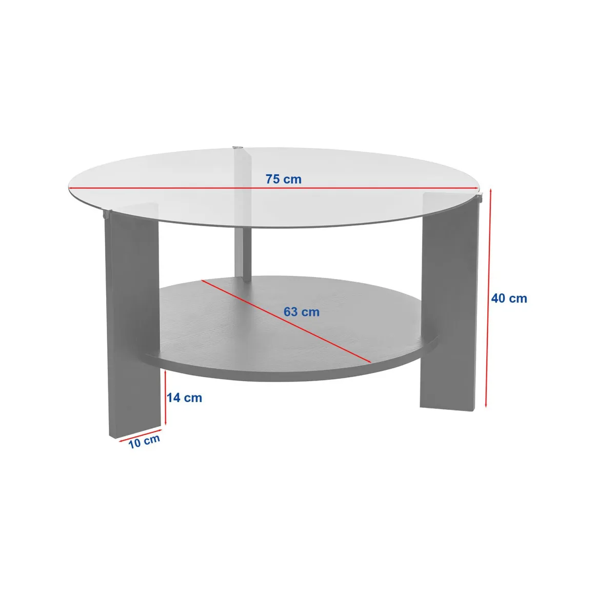 Tavolini Da Salotto > Dmora Tavolino da Salotto Forma Rotondo Materiale Piano in Vetro 80x80x43h cm, Colore Ripiano Trasparente - Moena Nero