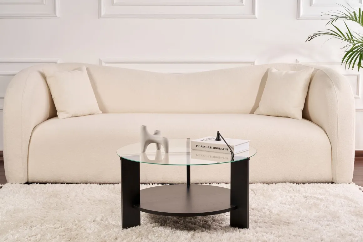 Tavolini Da Salotto > Dmora Tavolino da Salotto Forma Rotondo Materiale Piano in Vetro 80x80x43h cm, Colore Ripiano Trasparente - Moena Nero