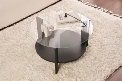 Tavolini Da Salotto > Dmora Tavolino da Salotto Forma Rotondo Materiale Piano in Vetro 80x80x43h cm, Colore Ripiano Trasparente - Moena Nero