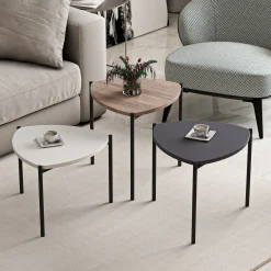 Tavolini Da Salotto > Dmora Tavolino da Salotto Nero Marrone Noce set 3 Pezzi Forma Triangolare 45x45x45h cm, Colore Ripiano Marrone - Carro Marrone, Nero Noce