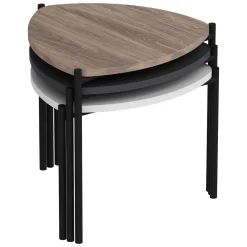 Tavolini Da Salotto > Dmora Tavolino da Salotto Nero Marrone Noce set 3 Pezzi Forma Triangolare 45x45x45h cm, Colore Ripiano Marrone - Carro Marrone, Nero Noce