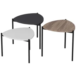 Tavolini Da Salotto > Dmora Tavolino da Salotto Nero Marrone Noce set 3 Pezzi Forma Triangolare 45x45x45h cm, Colore Ripiano Marrone - Carro Marrone, Nero Noce
