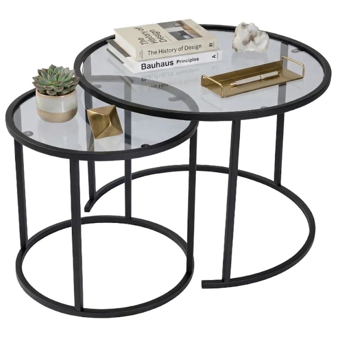 Tavolini Da Salotto > Dmora Tavolino da Salotto Modulabile Forma Rotondo 60x60x39h cm, Sfumatura Colore Ripiano Fume - Lambrugo Nero