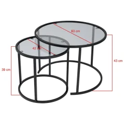Tavolini Da Salotto > Dmora Tavolino da Salotto Modulabile Forma Rotondo 60x60x39h cm, Sfumatura Colore Ripiano Fume - Lambrugo Nero