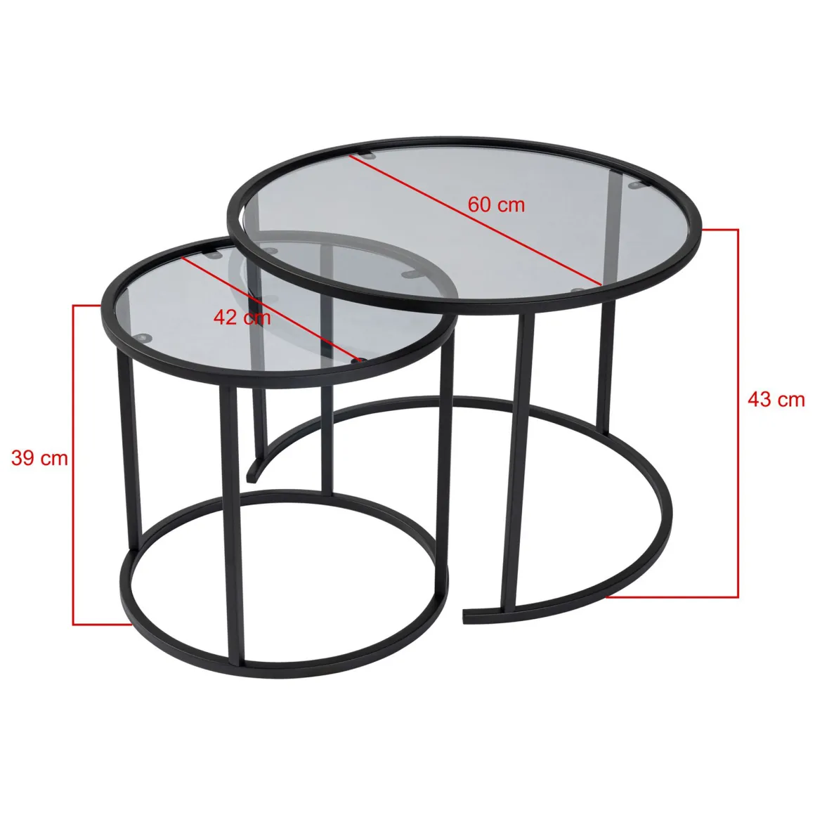 Tavolini Da Salotto > Dmora Tavolino da Salotto Modulabile Forma Rotondo 60x60x39h cm, Sfumatura Colore Ripiano Fume - Lambrugo Nero