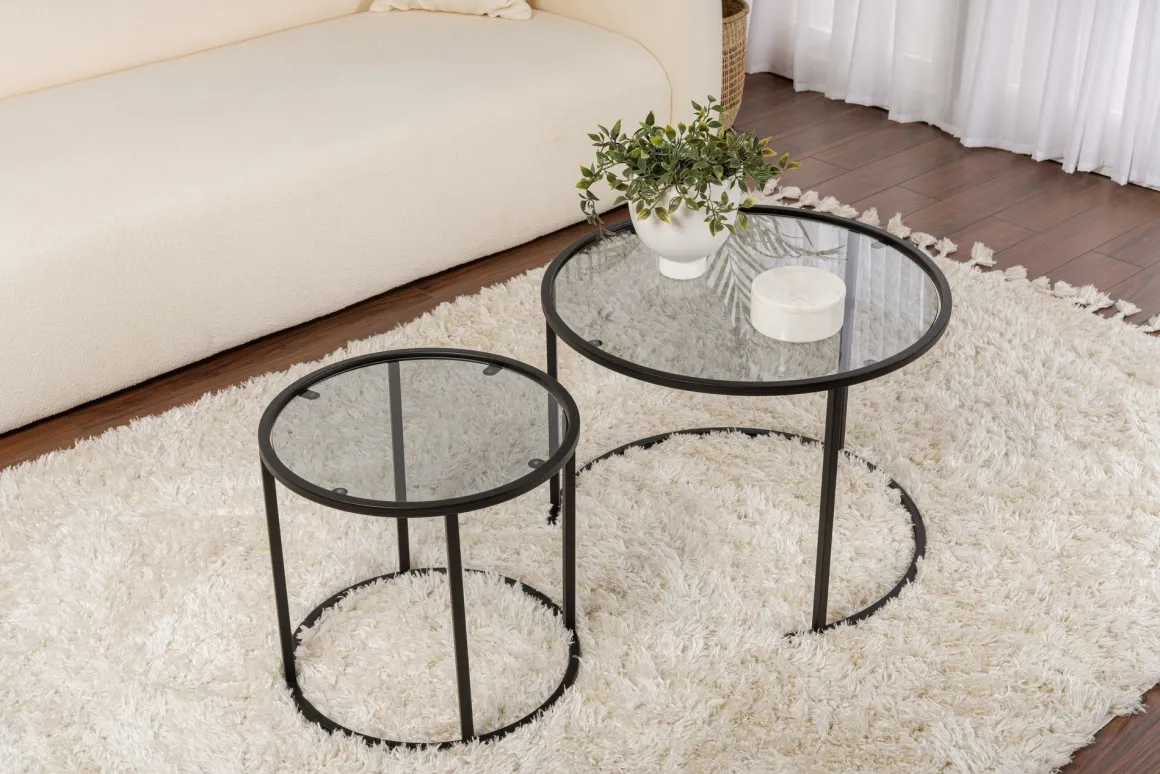 Tavolini Da Salotto > Dmora Tavolino da Salotto Modulabile Forma Rotondo 60x60x39h cm, Sfumatura Colore Ripiano Fume - Lambrugo Nero
