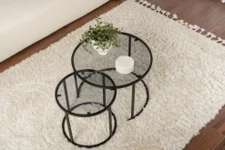 Tavolini Da Salotto > Dmora Tavolino da Salotto Modulabile Forma Rotondo 60x60x39h cm, Sfumatura Colore Ripiano Fume - Lambrugo Nero