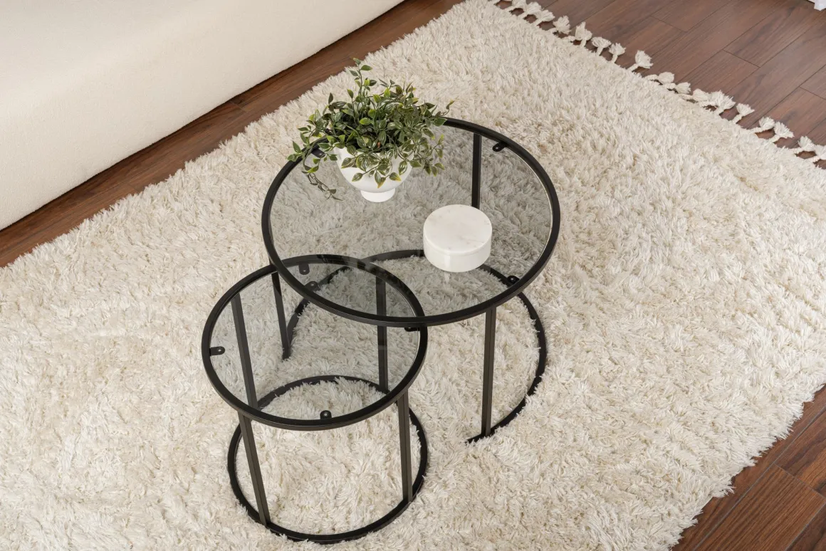Tavolini Da Salotto > Dmora Tavolino da Salotto Modulabile Forma Rotondo 60x60x39h cm, Sfumatura Colore Ripiano Fume - Lambrugo Nero