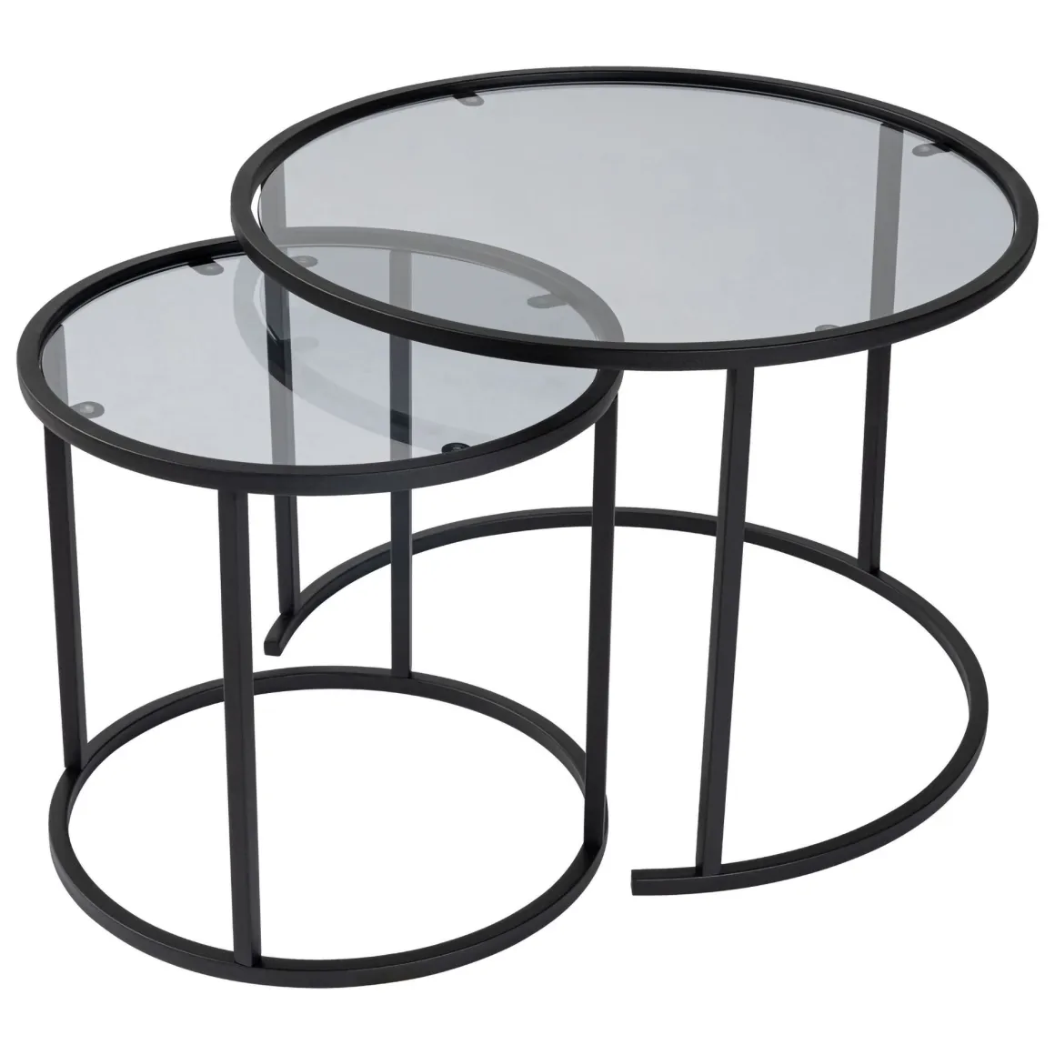 Tavolino da Salotto Nero Modulabile Forma Rotondo 42x42x39h cm, Sfumatura Colore Ripiano Fume - Vetusto