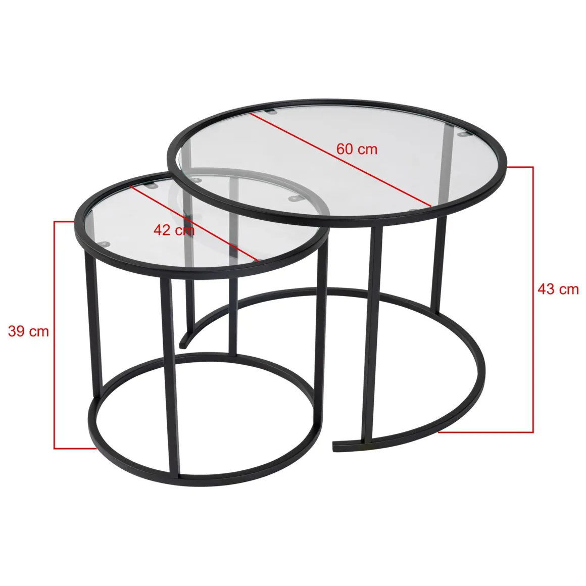 Tavolino da Salotto Nero Modulabile Forma Rotondo 60x60x43h cm, Materiale Piano in Vetro - Simaxis