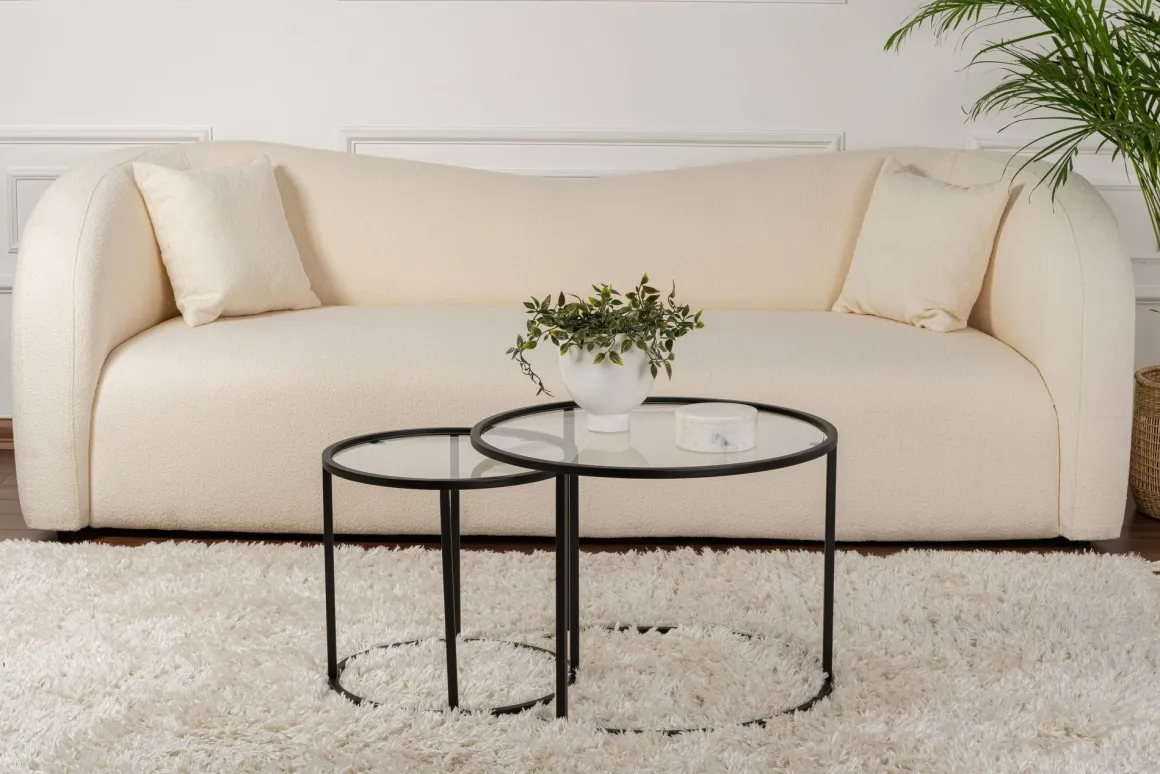 Tavolino da Salotto Nero Modulabile Forma Rotondo 60x60x43h cm, Materiale Piano in Vetro - Simaxis