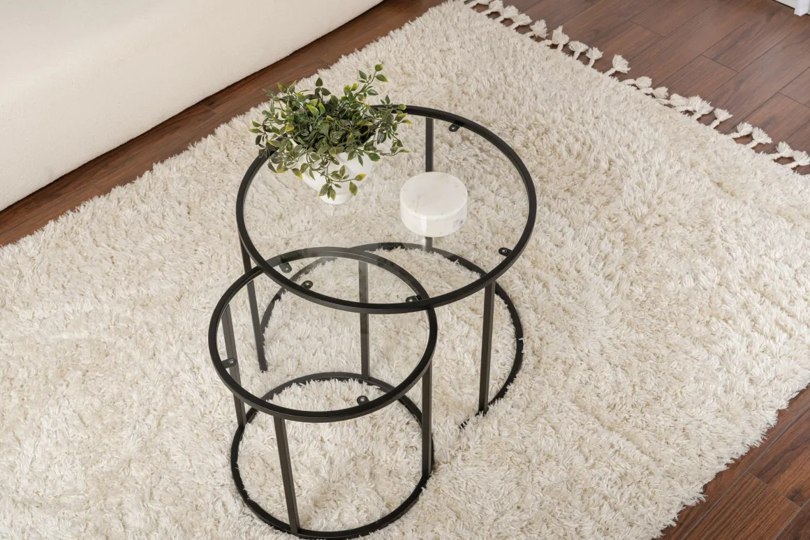 Tavolino da Salotto Nero Modulabile Forma Rotondo 60x60x43h cm, Materiale Piano in Vetro - Simaxis