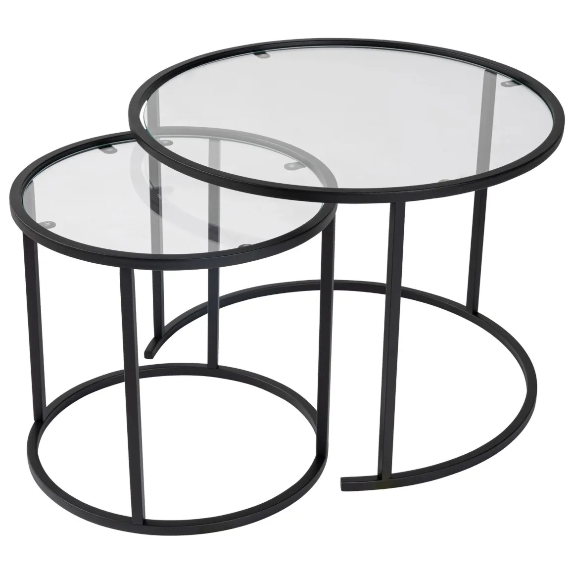 Tavolino da Salotto Nero Modulabile Forma Rotondo 60x60x43h cm, Materiale Piano in Vetro - Simaxis