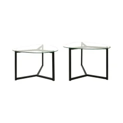 Tavolino da Salotto Nero Modulare Multifunzionale Forma Rettangolare 82x58x40h cm, Materiale Piano in Vetro - Flora