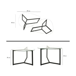 Tavolino da Salotto Nero Modulare Multifunzionale Forma Rettangolare 82x58x40h cm, Materiale Piano in Vetro - Flora