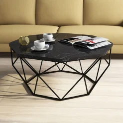 Tavolini Da Salotto > Dmora Tavolino da Salotto Nero Nero Marmo Forma Ottagonale Materiale Piano in Legno Nobilitato 90x90x38h cm, Colore Ripiano Nero - Coazzolo Nero, Nero Marmo