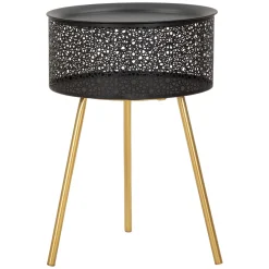 Tavolini Da Salotto > Dmora Tavolino da Salotto Nero oro Contenitore un Vano 40x40x50h cm, Forma Rotondo - Swakom Oro, Nero