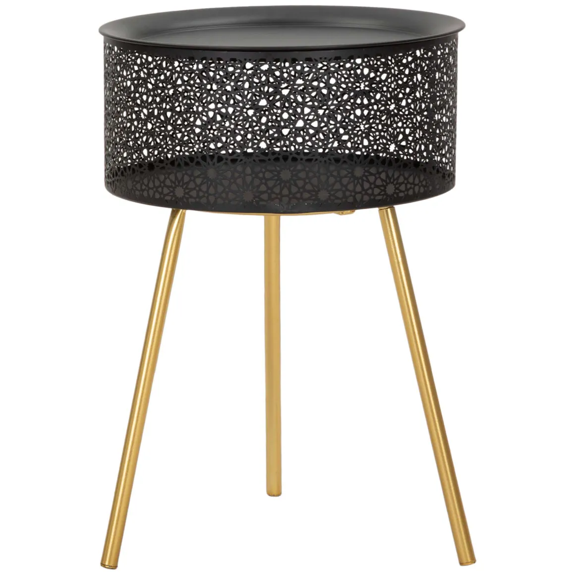 Tavolini Da Salotto > Dmora Tavolino da Salotto Nero oro Contenitore un Vano 40x40x50h cm, Forma Rotondo - Swakom Oro, Nero