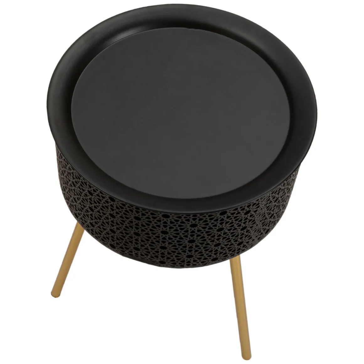 Tavolini Da Salotto > Dmora Tavolino da Salotto Nero oro Contenitore un Vano 40x40x50h cm, Forma Rotondo - Swakom Oro, Nero