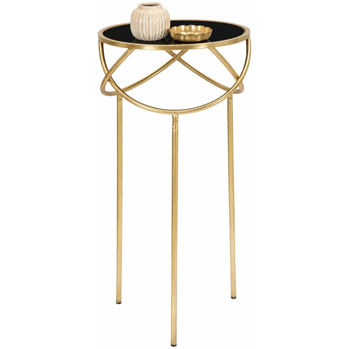 Tavolino da Salotto Nero oro Portatelefono Forma Rotondo 40x40x80h cm, Colore Ripiano Nero - Uspall