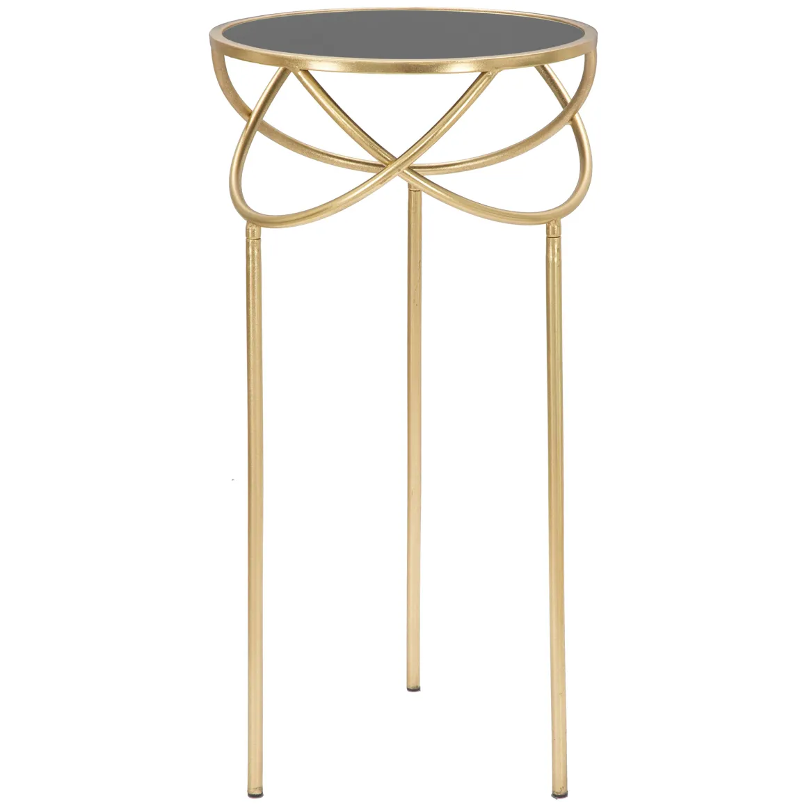 Tavolino da Salotto Nero oro Portatelefono Forma Rotondo 40x40x80h cm, Colore Ripiano Nero - Uspall