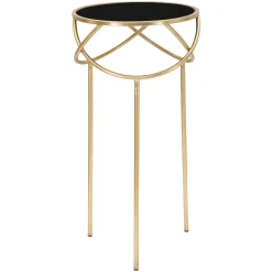 Tavolino da Salotto Nero oro Portatelefono Forma Rotondo 40x40x80h cm, Colore Ripiano Nero - Uspall