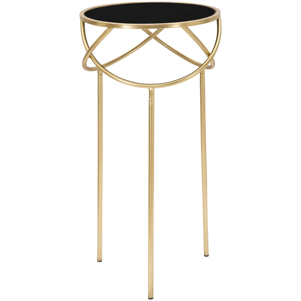 Tavolino da Salotto Nero oro Portatelefono Forma Rotondo 40x40x80h cm, Colore Ripiano Nero - Uspall