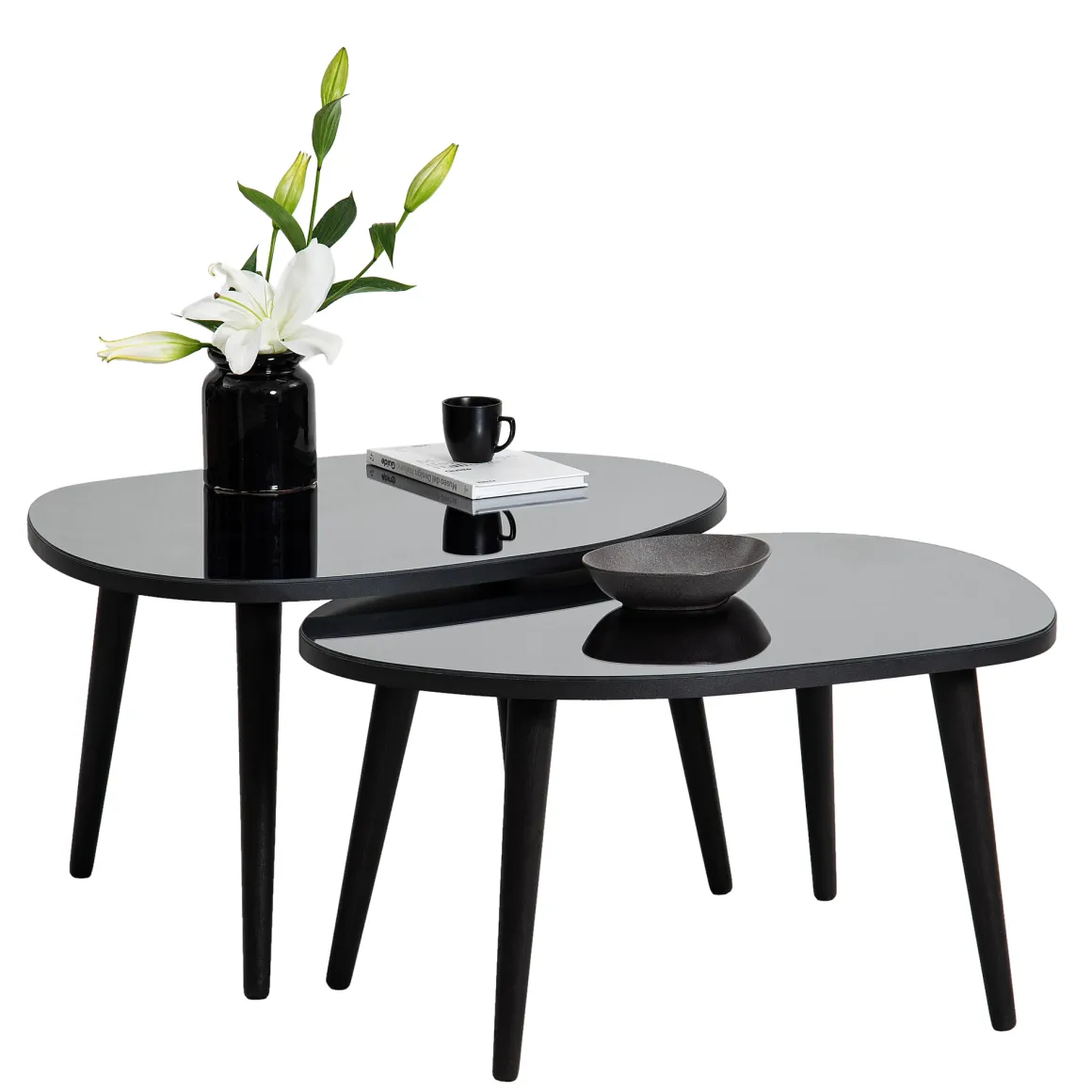 Tavolini Da Salotto > Dmora Tavolino da Salotto Piano in Vetro Temperato Forma Ovale 75x55x38h cm, Sfumatura Colore Ripiano Fume - Frontone Nero