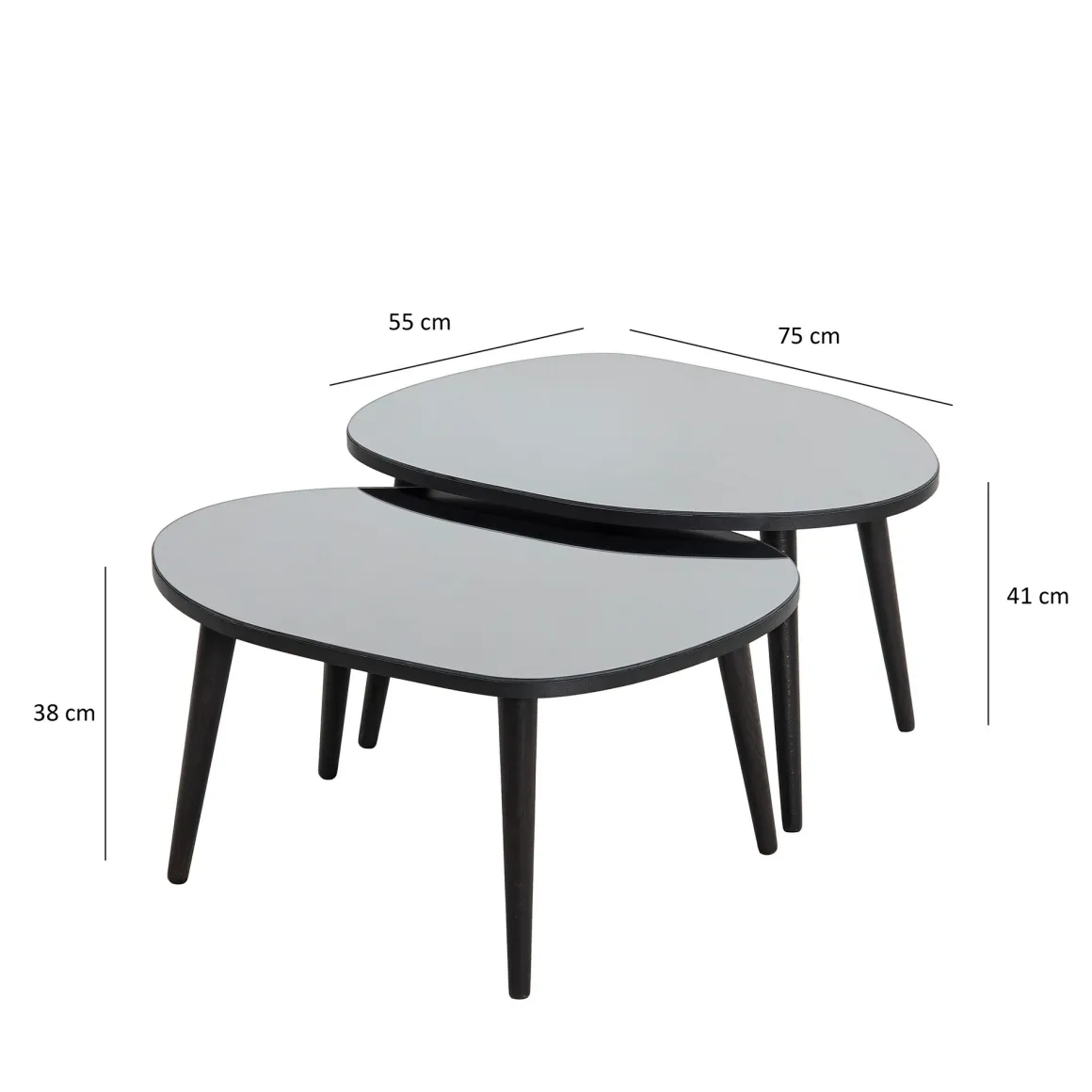 Tavolini Da Salotto > Dmora Tavolino da Salotto Piano in Vetro Temperato Forma Ovale 75x55x38h cm, Sfumatura Colore Ripiano Fume - Frontone Nero
