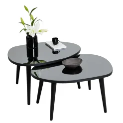 Tavolini Da Salotto > Dmora Tavolino da Salotto Piano in Vetro Temperato Forma Ovale 75x55x38h cm, Sfumatura Colore Ripiano Fume - Frontone Nero