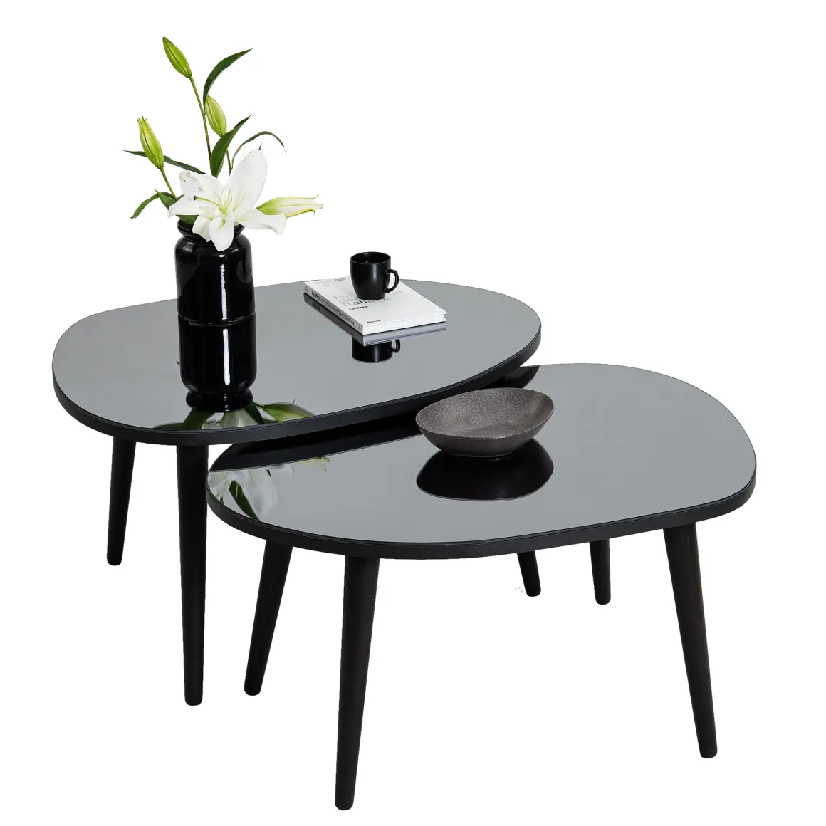 Tavolini Da Salotto > Dmora Tavolino da Salotto Piano in Vetro Temperato Forma Ovale 75x55x38h cm, Sfumatura Colore Ripiano Fume - Frontone Nero