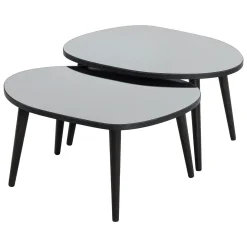 Tavolini Da Salotto > Dmora Tavolino da Salotto Piano in Vetro Temperato Forma Ovale 75x55x38h cm, Sfumatura Colore Ripiano Fume - Frontone Nero