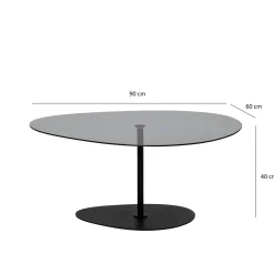 Tavolino da Salotto Nero Piano in Vetro Temperato Forma Ovale 90x60x40h cm, Sfumatura Colore Ripiano Fume - Tremiti