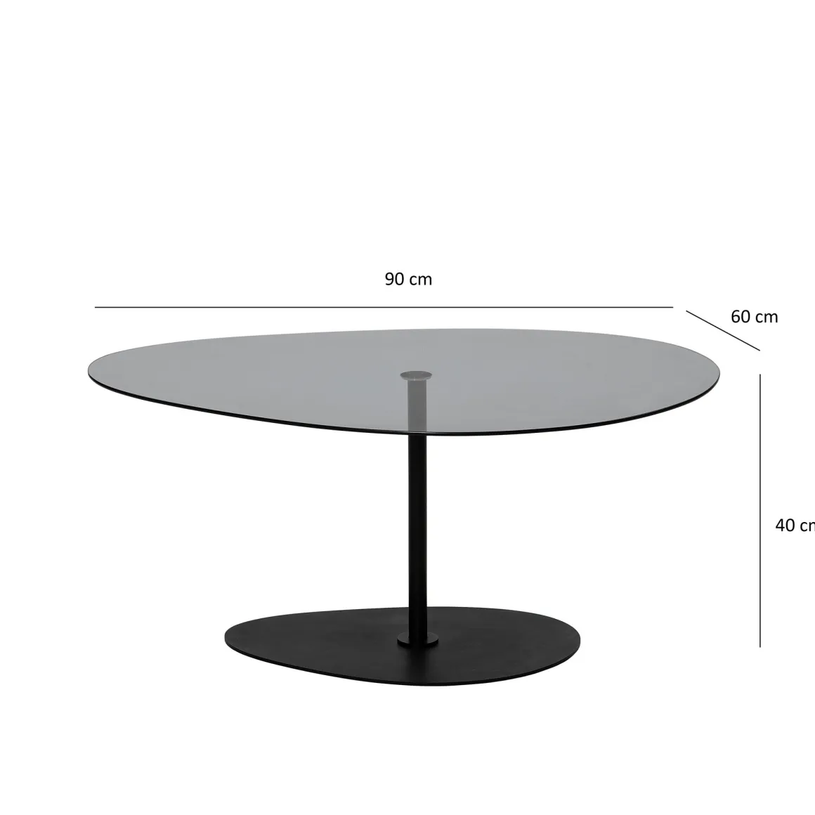 Tavolino da Salotto Nero Piano in Vetro Temperato Forma Ovale 90x60x40h cm, Sfumatura Colore Ripiano Fume - Tremiti