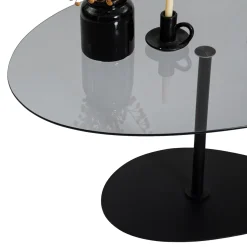 Tavolino da Salotto Nero Piano in Vetro Temperato Forma Ovale 90x60x40h cm, Sfumatura Colore Ripiano Fume - Tremiti