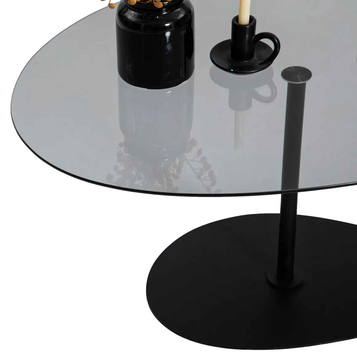 Tavolino da Salotto Nero Piano in Vetro Temperato Forma Ovale 90x60x40h cm, Sfumatura Colore Ripiano Fume - Tremiti