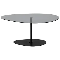 Tavolino da Salotto Nero Piano in Vetro Temperato Forma Ovale 90x60x40h cm, Sfumatura Colore Ripiano Fume - Tremiti
