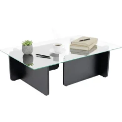 Tavolino da Salotto Nero Portariviste Forma Rettangolare 105x65x30h cm, Materiale Piano in Vetro - Kallias