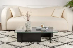 Tavolino da Salotto Nero Portariviste Forma Rettangolare 105x65x30h cm, Materiale Piano in Vetro - Kallias