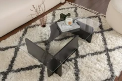Tavolino da Salotto Nero Portariviste Forma Rettangolare 105x65x30h cm, Materiale Piano in Vetro - Kallias