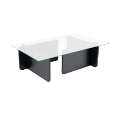 Tavolino da Salotto Nero Portariviste Forma Rettangolare 105x65x30h cm, Materiale Piano in Vetro - Kallias